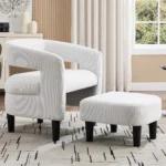 Upholstered Barrel Accent Chair With Push-In Ottoman - Image 2